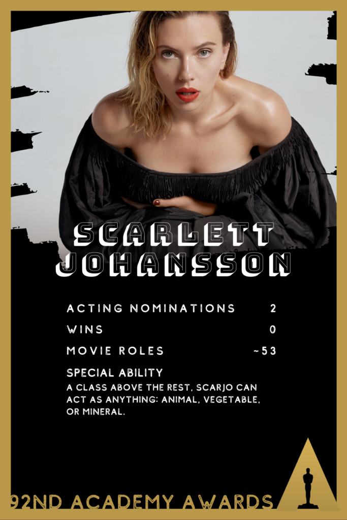 Scarlett Johansson is nominated for Marriage Story at this year's Oscars.