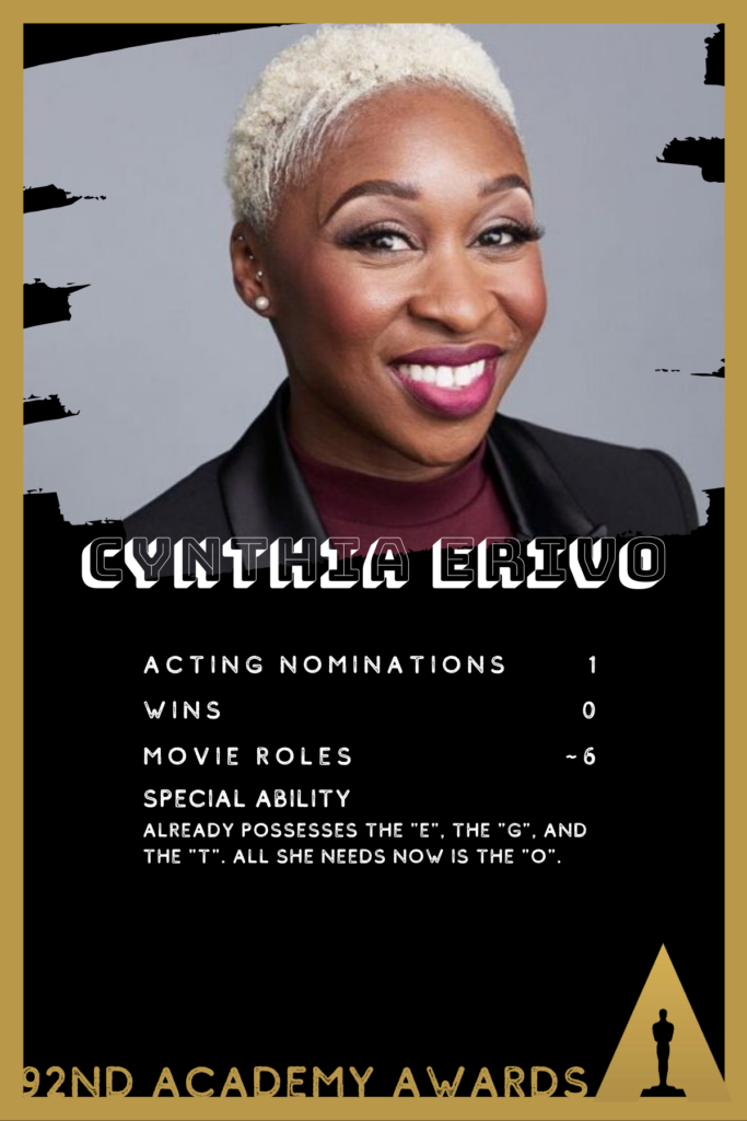 Cynthia Erivo is nominated for Harriet at this year's Oscars.