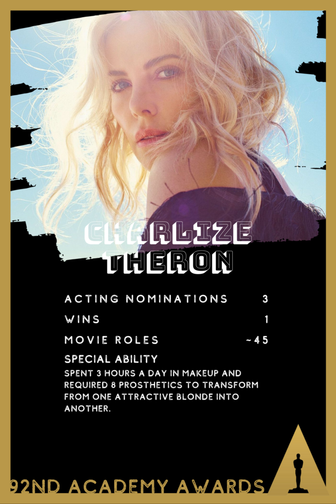 Charlize Theron is nominated for Bombshell at this year's Oscars.