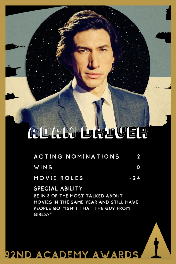 Adam Driver is nominated for Marriage Story at this year's Oscars.