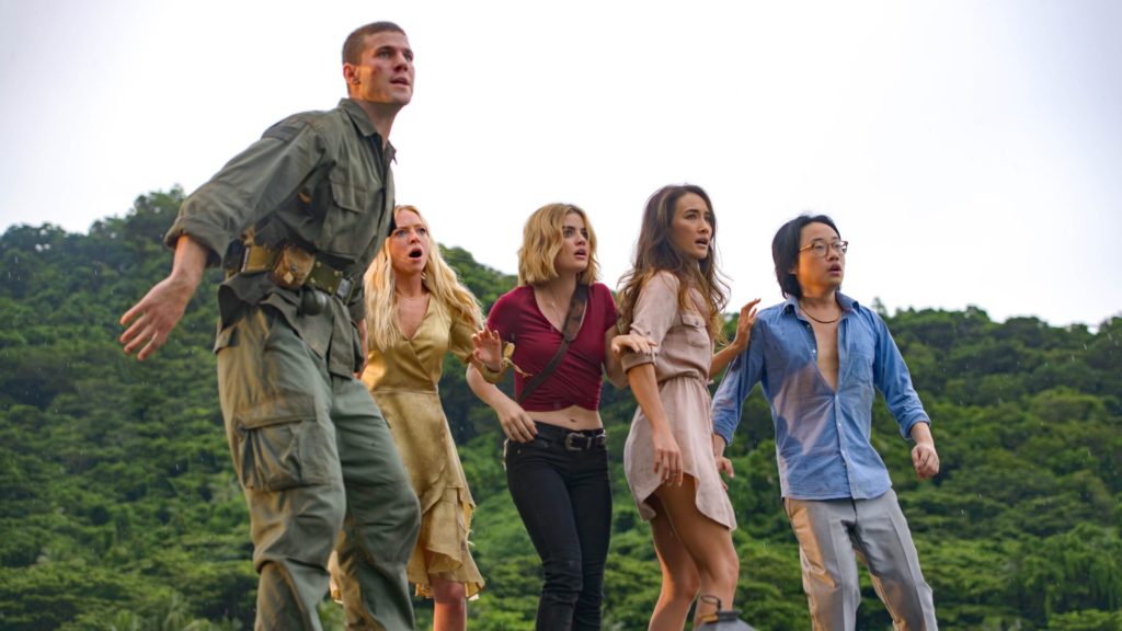 Austin Stowell, Portia Doubleday, Lucy Hale, Maggiie Q and Jimmy O. Yang in Fantasy Island.