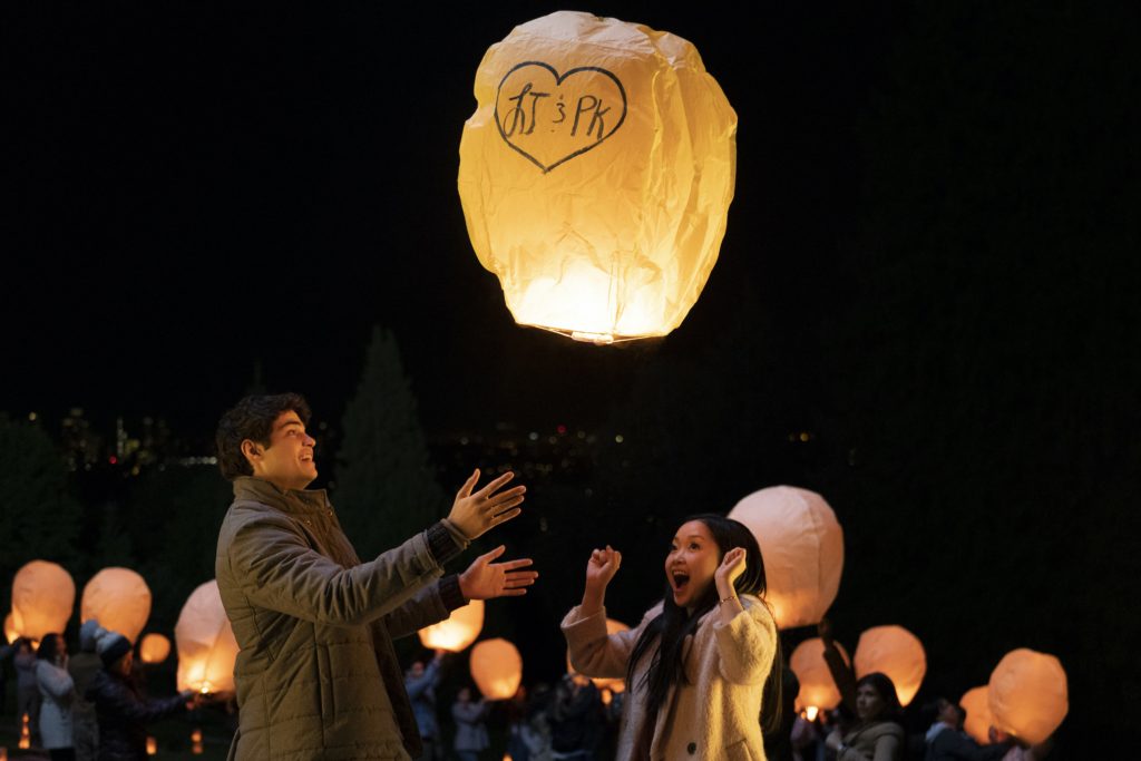 American teens getting a kick out of paper lanterns in To All The Boys: P.S. I Still Love You.