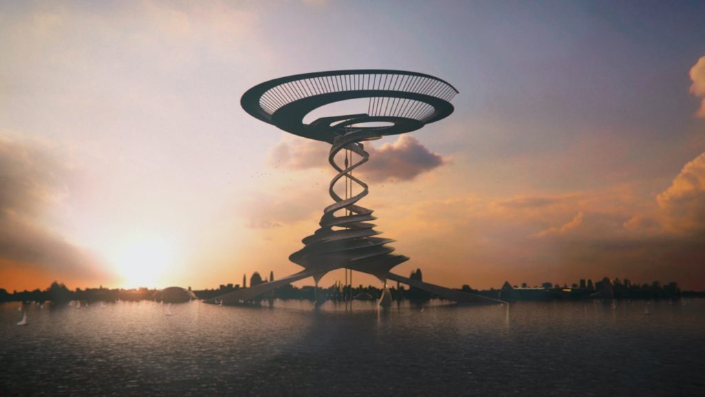 A monumental Tree of Life stands outside the 2039 New York World’s Fair. As seen in Cosmos: Possible Worlds.