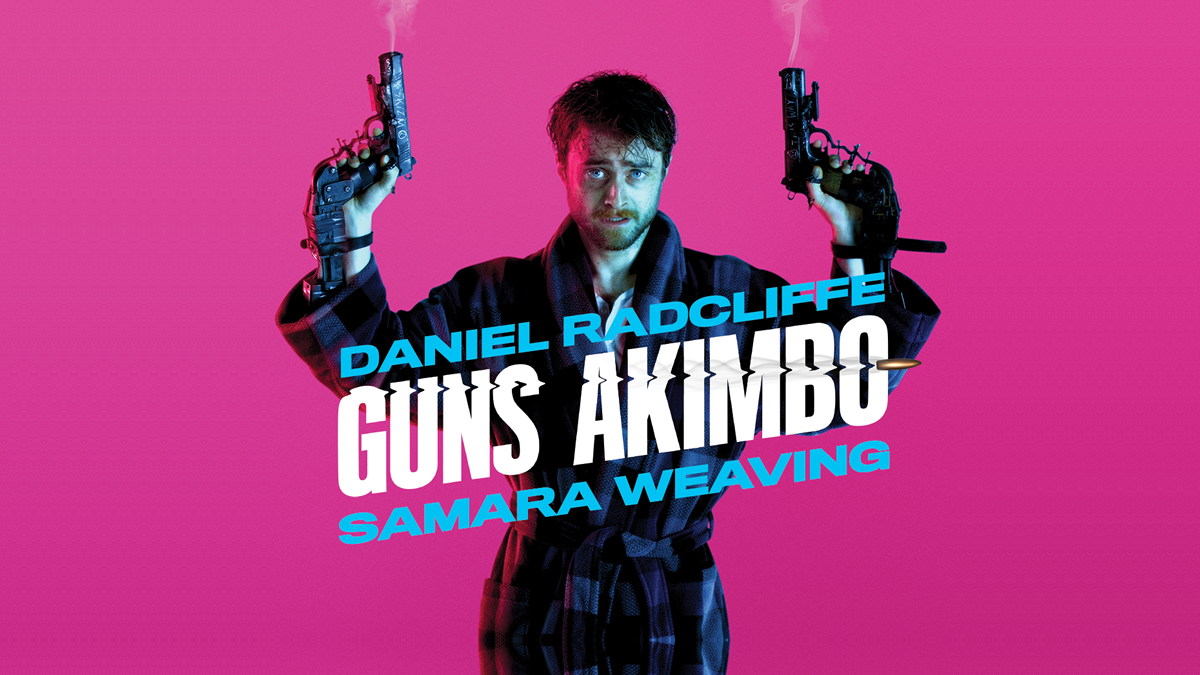 Daniel Radcliffe has guns bolted to his hands in Guns Akimbo.