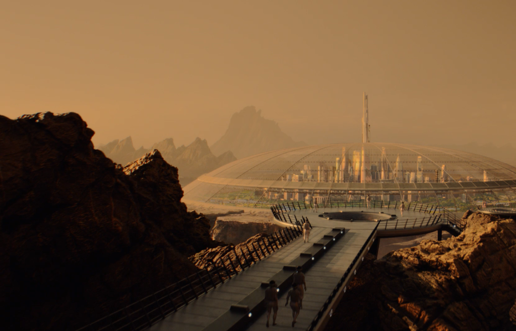 A city on another planet as seen on Cosmos: Possible Worlds.