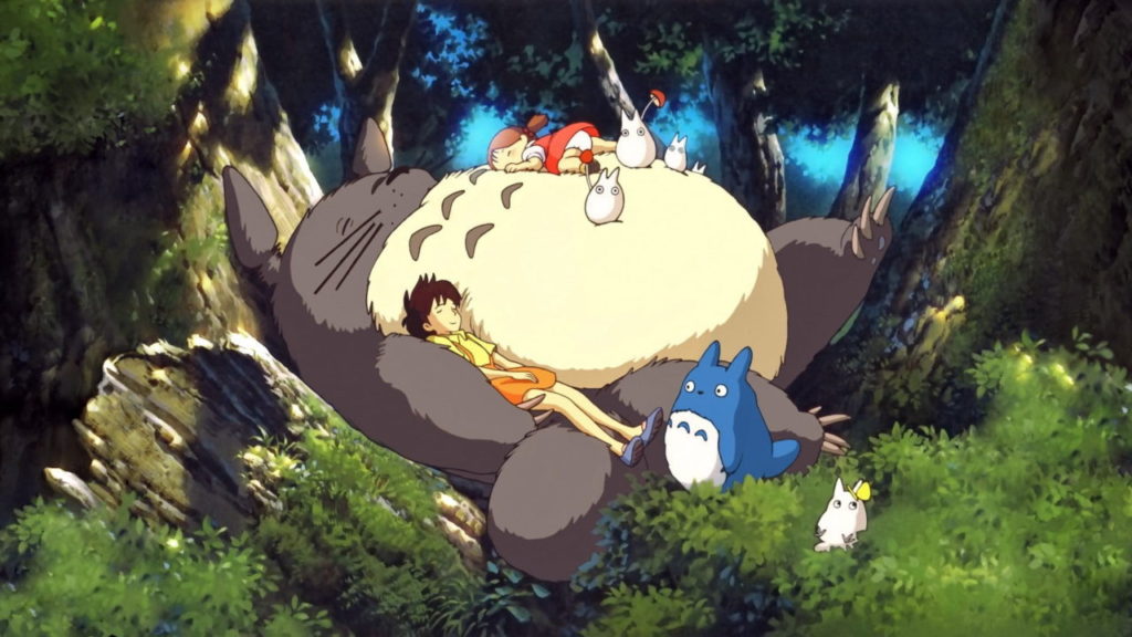 Totoro and the kids having a nap in the woods.