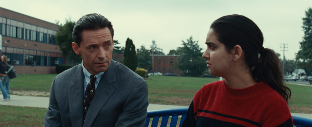 Hugh Jackman and Geraldine Viswanathan in HBO's Bad Education.