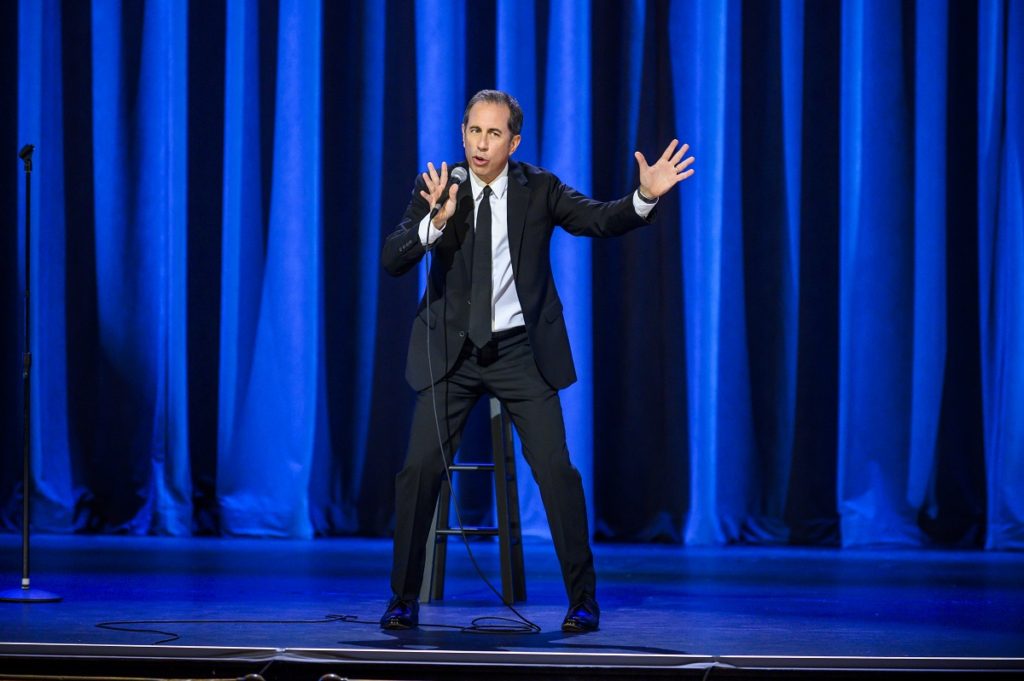 Jerry performing on stage in his new stand-up special, Jerry Seinfeld: 23 Hours to Kill.