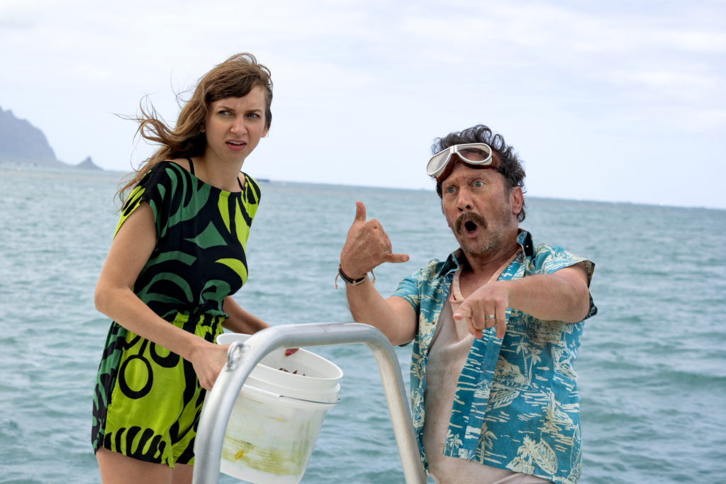 Lauren Lapkus as Missy and Rob Schneider as Komante in The Wrong Missy.