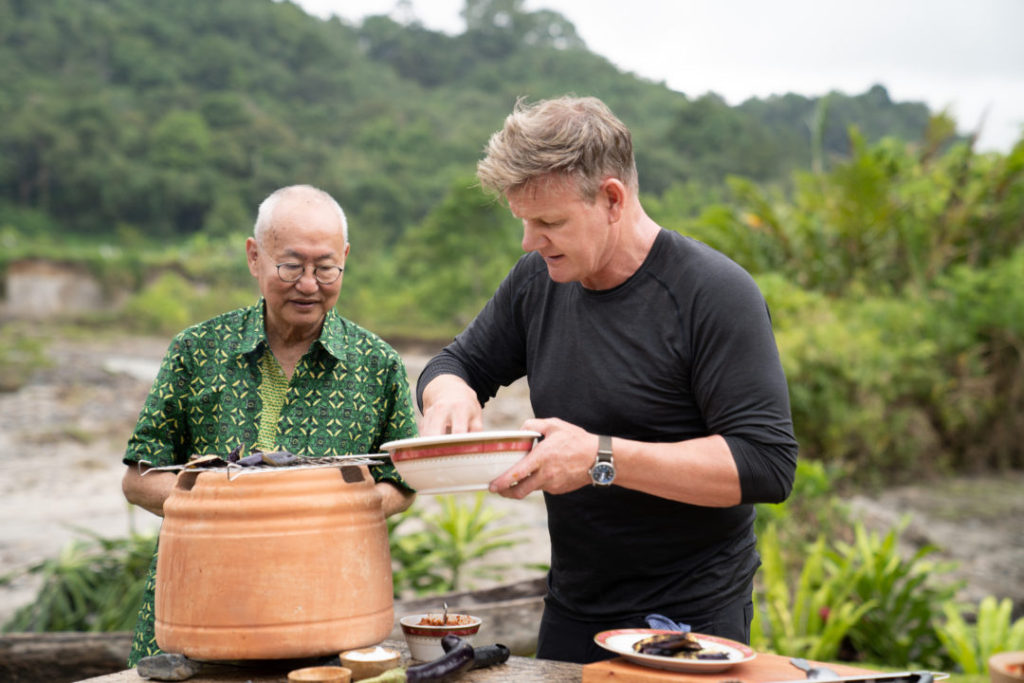 Chef William Wongso and Gordon Ramsay during the big cook.