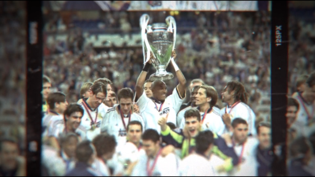 Lifting the European Championship trophy with Real Madrid in 2000.