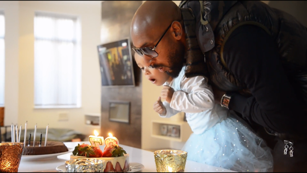 Nicolas Anelka celebrating his birthday with his young daughter.