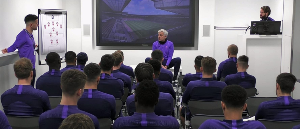 Jose Mourinho leads a team meeting in All Or Nothing:Tottenham Hotspur.