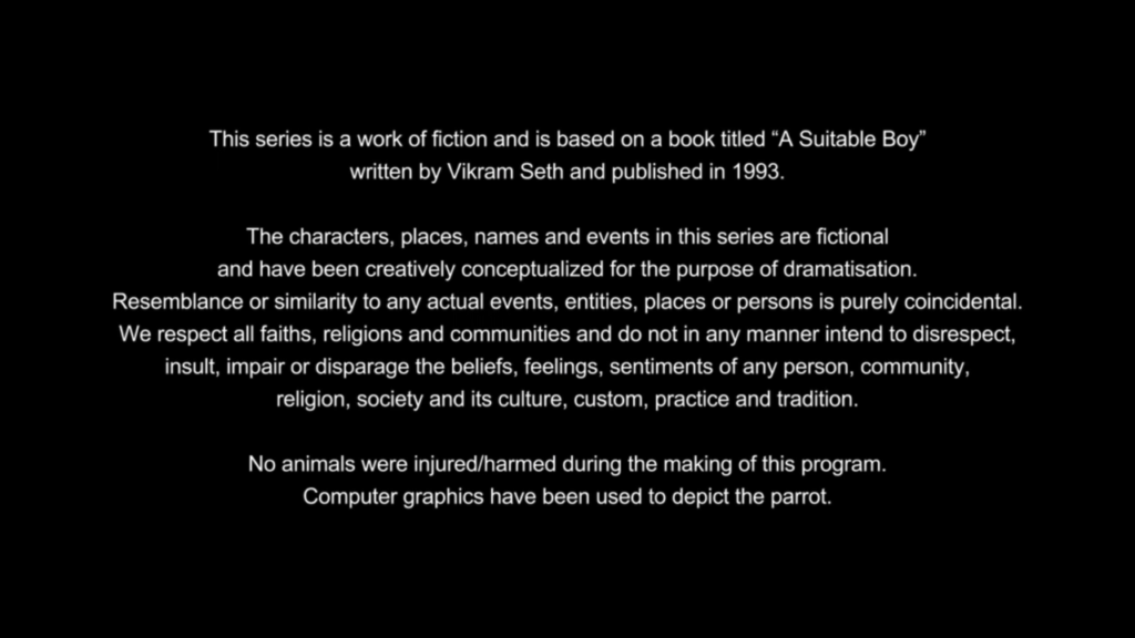 A Note on That Idiotic Disclaimer Before Every Episode of a Suitable Boy