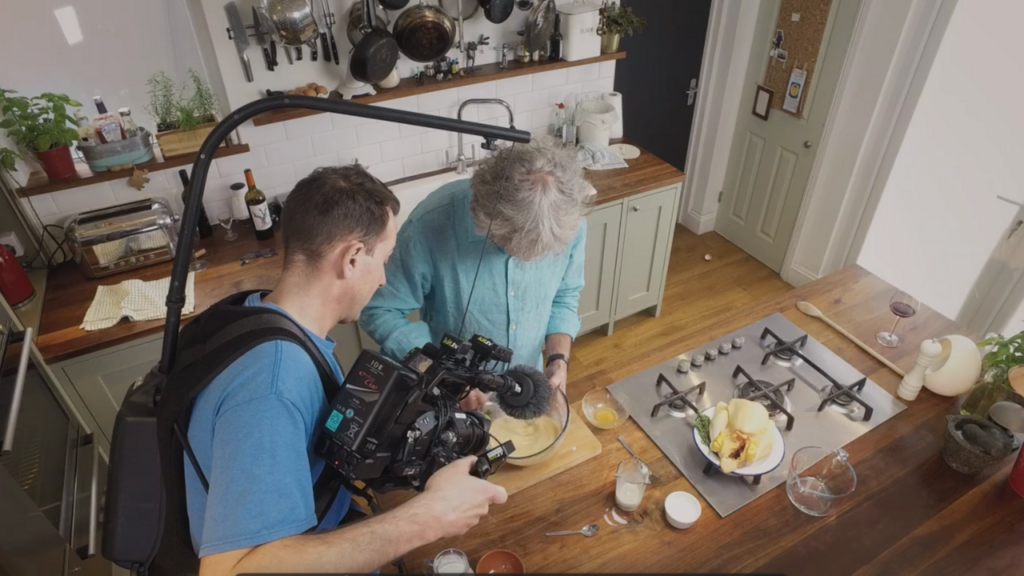 Cameraman Gary getting right into James May's bowl for the close up in Oh Cook!