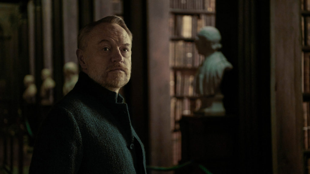 Jared Harris as Hari Seldon in the library on Trantor in  Foundation
