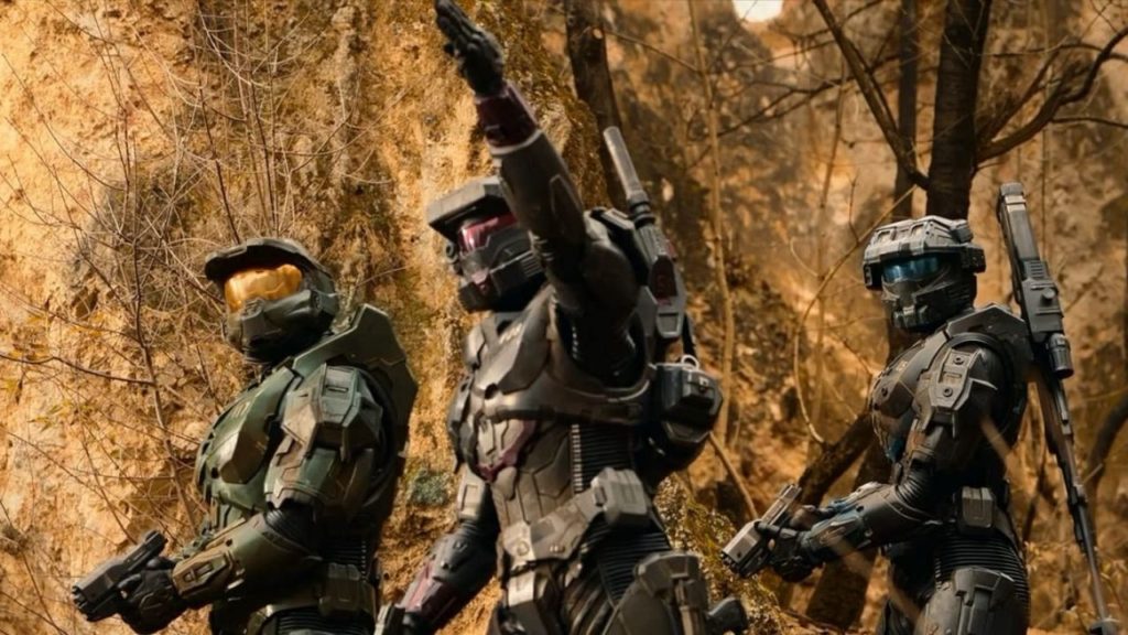 A trio of Spartans in the tv series Halo.